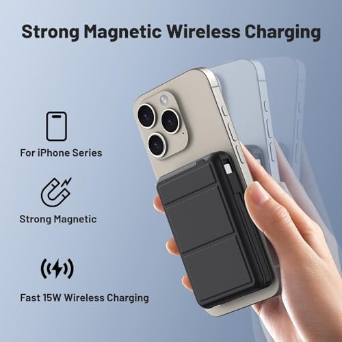 Azmuth Mag Safe 10,000 m Ah Magnetic Power Bank – Rapid 22.5 W PD Charging with LED Display, Portable Wireless Charger for i Phone 12-16, Pro, Pro Max – Integrated Stand for Effortless Use, Ultimate Compatibility, and Efficiency