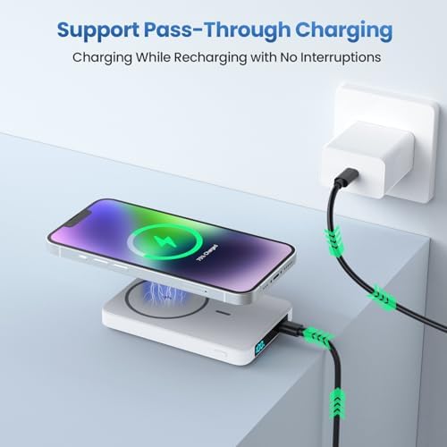 Sleek Magnetic Wireless Power Bank 5500 m Ah – Ultra-Slim Portable Charger with LCD Display for i Phone 16/16 Plus/15/14/13/12, PD Fast Charging USB-C, Effortless Magnetic Connection in Pink – Perfect for On-the-Go Power Solutions