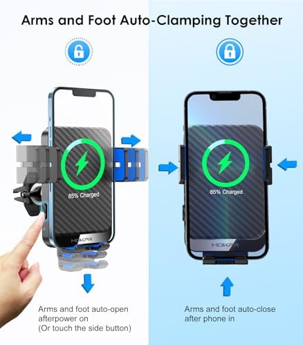 MOKPR 15 W Fast Wireless Car Charger – Auto-Clamping Phone Mount for i Phone 16/15/14/13/12/11 & Samsung Galaxy S23/S22/S21/S20 – Effortless One-Handed Operation, 360-Degree Rotation, Easy Air Vent Installation for Seamless Navigation & Charging on the Go