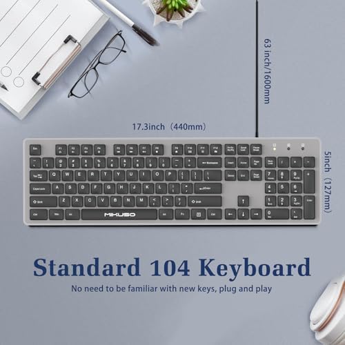 Experience Ultimate Typing Precision with Our Full-Size Wired Computer Keyboard – Anti-Fading Keys, 12 Multimedia Hotkeys & 1.6 m USB Plug-and-Play Connectivity for Effortless Office Use and Seamless Laptop Compatibility! Ideal for Professionals and Home Users Seeking Enhanced Speed and Comfort!