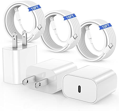 Ultra-Fast 20 W i Phone Charger with 10 ft USB C to Lightning Cable – Stylish Pink Fast Charging Block for i Phone 14 Pro Max, 13, 12, 11, XS, SE, i Pads & Air Pods – Unmatched Compatibility & Durability for On-the-Go Power