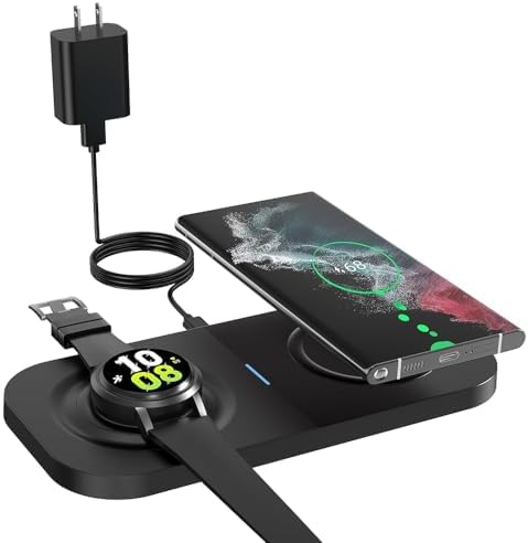 Revitalize Your Charging Routine with the Joy Geek Dual Wireless Charger – 2-in-1 Fast Charging Pad for Samsung Galaxy Devices, Effortlessly Powers Galaxy S23/S22/S21/S20/S10/Note20/10, Compatible with Galaxy Watch 5/4/3 & Buds 2/+/Pro/Live – Enhanced Speed & Compatibility for a Clutter-Free Experience