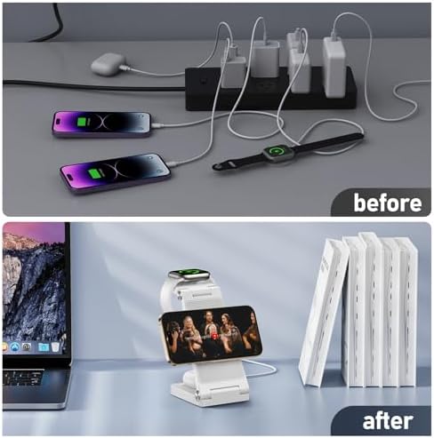 Innovative 3-in-1 Magnetic Wireless Charging Station – Premium Foldable Dock for i Phone 16/15/14/13/12, Apple Watch Ultra/Series 9-2, and Air Pods – Ultimate Travel-Friendly Power Hub with Superior Rapid Charging for Tech Savvy Professionals and On-the-Go Users