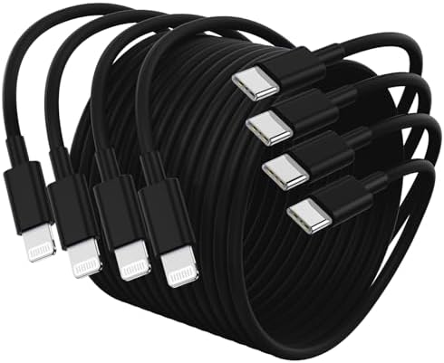 Premium 4 Pack USB C to Lightning Charging Cables – 6 FT Fast Charging Cord for i Phone 14 & Earlier Models – Durable, High-Performance Replacement for Apple Charger – Enhanced Compatibility for Quick Charge Needs – Perfect for Home, Office, and Travel Use