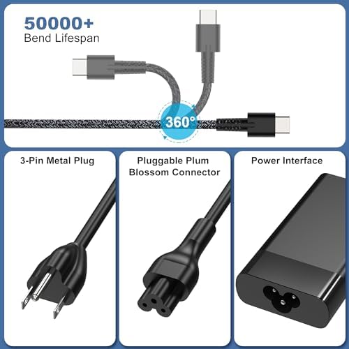 Ultimate 65 W USB-C Laptop Charger for HP Spectre, Elite Book, and Chromebook – Fast Charging AC Power Adapter with Enhanced Compatibility for X360, Envy, and ZBook Series – Reliable Type-C Connection for Efficient Performance