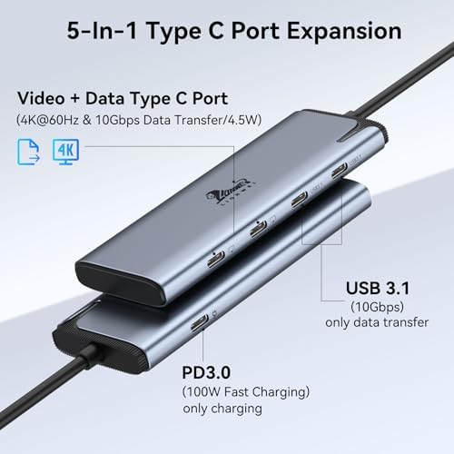 Maximize Your Workspace with LIONWEI USB-C Hub – Dual Monitor Adapter for 4 K@60 Hz Video Output, Ultra-Fast 10 Gbps Data Transfer & 100 W PD Charging, Perfect for Mac Book Pro/Air & Windows Laptops