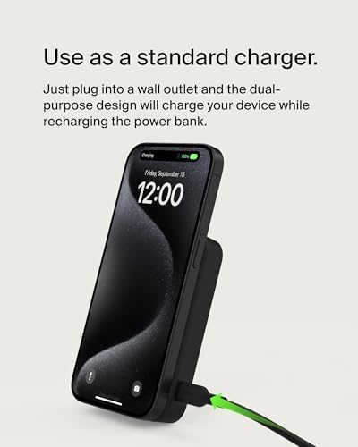 Belkin 5000 m Ah Wireless Power Bank with Qi2 Technology – Mag Safe-Compatible Portable Charger Featuring Built-in Kickstand for i Phone 16, 15, 14, 13, Plus, Pro, Pro Max – Sleek White Design for Seamless Charging on the Go – Optimal Speed & Versatile Compatibility
