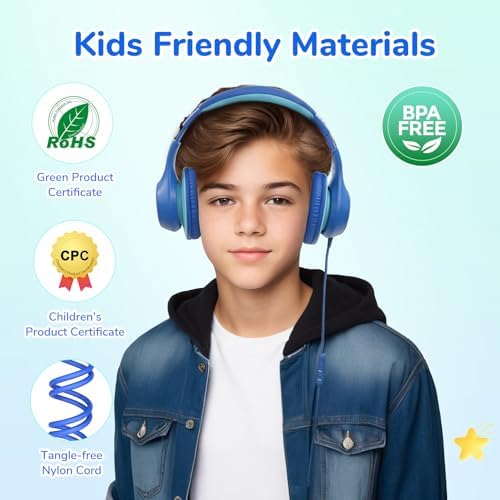 Transform Your Child’s Audio Adventures with Ear Fun K3 Kids Over-Ear Headphones – Engineered for Safe Listening with Volume Limiting, Exceptional HD Stereo Sound, and Travel-Friendly Foldable Design in Vibrant Blue – Ideal for School, Stylish for Every Young Explorer with Enhanced USB-C Compatibility!