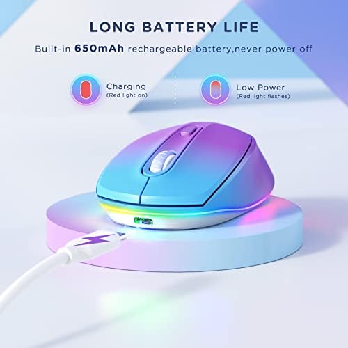 seenda Rechargeable Wireless Mouse with LED Rainbow Lights – Ergonomic, Quiet Click Design for Laptops, PCs, and Chromebooks – Perfect for Kids and Professionals Alike – Portable Purple Accessory for Enhanced Productivity and Style