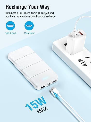 High-Capacity 15,000 m Ah Portable Charger Power Bank – Dual USB Fast Charging for Smartphones & USB Devices – Compact White Design with Safety Features for On-the-Go Power Solutions