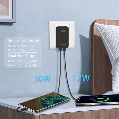 Rapid Charge 45 W Dual-Port USB-C Travel Wall Charger – Efficient, Compact Power Adapter with Power Delivery 3.0 for i Phone 16/15, i Pad Air, Galaxy S24/S23 – Ultimate Solution for Quick Dual Device Charging on the Go