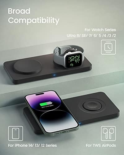 Magnetic Dual Wireless Charging Pad for Apple Devices – Fast 2-in-1 Charger for i Phone 15/14/13/12 Pro Max, Apple Watch Ultra/8/7/6/SE/5/4/3, Air Pods Pro 2 – Effortless Power and Enhanced Compatibility