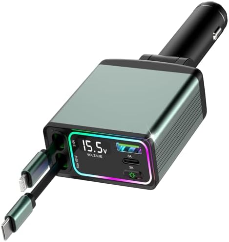 Ultimate 4-in-1 Retractable Car Charger for i Phone & Android – Fast Charging USB-C Adapter with 2.62 ft Cords for Road Trips & Travel – Versatile Charging Solution for i Phone 16/15/14/13/12 Series, i Pad, Galaxy, Pixel – Enhanced Compatibility & Convenience for Modern Travelers