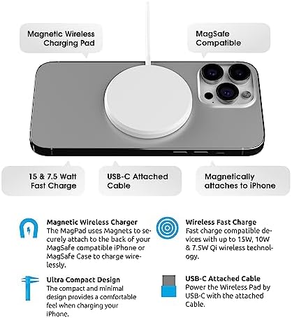 Sleek Mag Pad | Advanced Magnetic Wireless Charger for i Phone 15/14/13/12 & Air Pods | Ultra-Light, Non-Scratch Design for Seamless Usage | 15 W Fast Charging with USB-C Compatibility | Perfect Blend of Style and Functionality for Modern Lifestyles