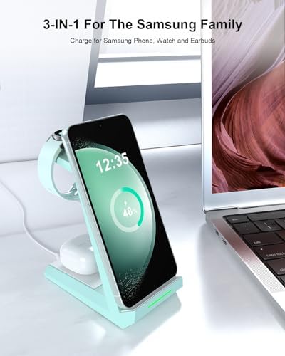 NANAMI Premium 3-in-1 Wireless Charging Station for Samsung Devices – Ultra-Fast Qi Charger Stand for Galaxy S25, S24, S23 Ultra, S22, S21, Z Flip, Fold 4, Galaxy Watch 6/5/5 Pro/4/3 & Buds 2 Pro – Sleek, Space-Saving Design for Modern Lifestyles