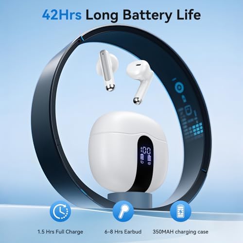 Revolutionary Bluetooth 5.4 Wireless Earbuds with Exceptional 50-Hour Playtime and Powerful Deep Bass – IPX7 Waterproof Design for Active Lifestyles – Sleek Black Charging Case Featuring Battery Indicator for Ultimate Convenience and Durability