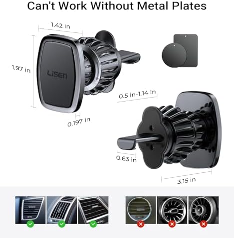 LISEN Dual Pack Magnetic Phone Holder for Car Vent – Military-Grade 6 Magnet System for Ultimate Stability, Compatible with i Phone 16/15/14/13 Pro Max Plus and Samsung S25 – Effortless Installation and Universal Fit for All Vehicles