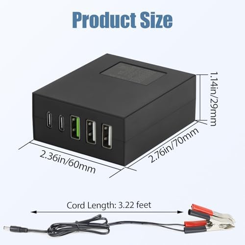 Le Motech Ultra-Fast Multi-Port USB Power Adapter – Compact 12 V/24 V to 5 V DC Converter for i Phone, Android, and Tablets – Versatile Charging Station for Travel and Outdoor Use – Reliable Power Solution with Four USB Ports for Quick Device Charging