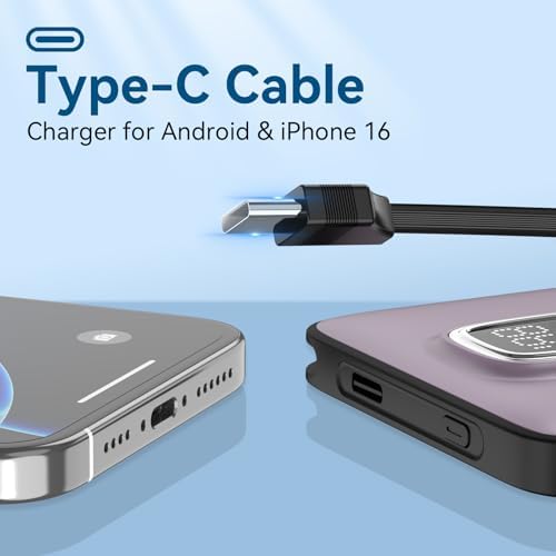 Ultra-Thin 5000 m Ah Portable Power Bank with Built-In USB-C Cable – Lightweight External Charger for i Phone 16/15, Samsung Galaxy & Google Pixel – Perfect Travel Companion with Smart LCD Display for Battery Monitoring – Safety Certified, Ideal for Daily Use & Outdoor Adventures – Reliable On-the-Go Charging Solution