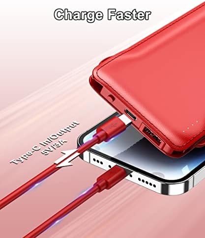 Ultra-Slim 10,000 m Ah TG90° Portable Power Bank with Built-in Lightning and USB-C Cables – Fast Charging, Lightweight Battery Backup for i Phone and Android Devices – Essential On-the-Go Charger for Busy Lifestyles