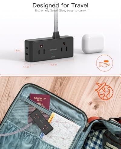 BESHON 10 ft Flat Plug Extension Cord with 4 Wide Outlets & 3 USB Ports (2 USB-C) – Versatile Power Strip for Home, Office & Dorm – Space-Saving Design with Surge Protection & Fast Charging Capabilities