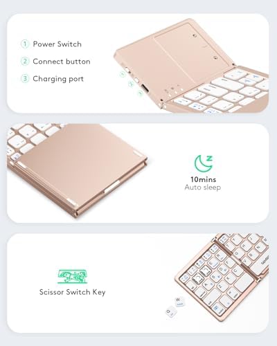 Samsers Portable Bluetooth Keyboard with Touchpad – Ultra-Slim Foldable Wireless Keyboard for Effortless Typing on Android, Windows, and i OS Devices – Rechargeable, Travel-Friendly Design with Device Holder – Black