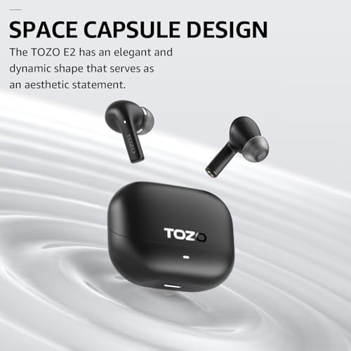 TOZO E2 Wireless Earbuds – Unmatched Sound Clarity with 32 Custom EQ Settings, Smart AI Noise Cancellation for Clear Calls, Enduring 30-Hour Battery Life, Next-Gen Bluetooth 5.3 for Rapid Connectivity, Comfort-Focused Ergonomic Design – Ideal for Music Enthusiasts and Professionals on the Move