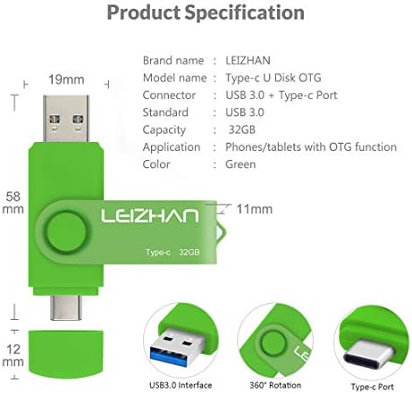 Leizhan 128 GB Type C USB Flash Drive – High-Speed USB 3.0 OTG Thumb Drive for Samsung Galaxy S10, S9, Note 9 & Google Pixel XL – Versatile Dual Connector for Effortless Data Transfer and Enhanced Storage Solutions