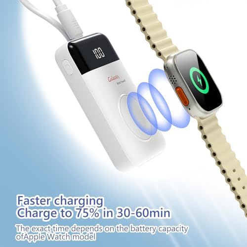 Compact 3000 m Ah Wireless Magnetic Charger for Apple Watch & i Phone – Fast Charging Power Bank with Built-in USB-C Cable, Perfect Travel Gift for SE/Ultra/1-9 Series & i Phone 15/16, Sleek White Design for Effortless Power On-the-Go