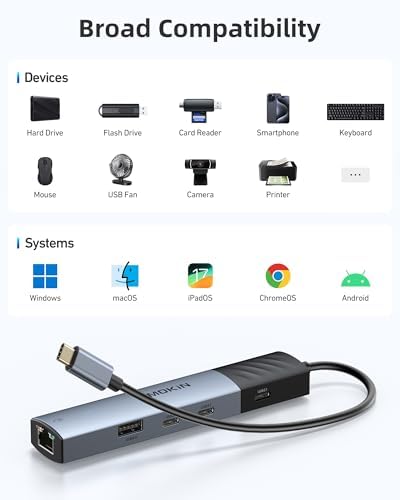Transform Your Mac Book Pro/Air into a Powerhouse: MOKi N 7-in-1 USB C Hub HDMI Adapter with 4 K Support, Dual Card Readers, and Rapid 5 Gbps Data Transfer – Ideal for Dell XPS and Lenovo Think Pad Users!