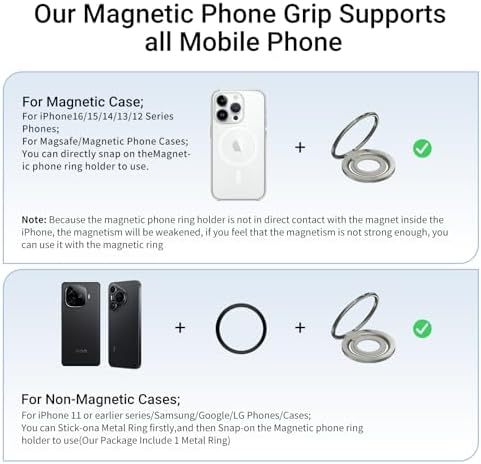 OPSO Mag Safe-Compatible Magnetic Phone Ring Holder – 360° Rotating Grip with Adjustable Kickstand for i Phone 16/15/14/13/12/Pro/Max & Universal Smartphones – Ergonomic Design for Enhanced Stability, Style, and Hands-Free Convenience