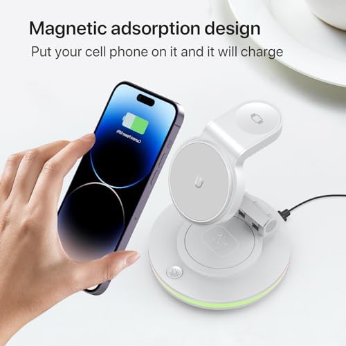 Ultimate 3-in-1 Foldable Charging Station for i Phone, Apple Watch & Air Pods – Magnetic Wireless Charger with Fast Charging for i Phone 11-16 Series, Pro Max Compatibility, Sleek Portable Design for Home & Travel