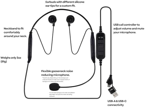 Transform Your Remote Work Experience with Discover Neckset 20 USB Wired Earbuds – Dual USB-A & USB-C Connectivity for Effortless Device Switching – Ergonomically Crafted Neckband for Ultimate Comfort and Exceptional Sound Quality – Ideal for Professionals on the Move and Business Communication Needs