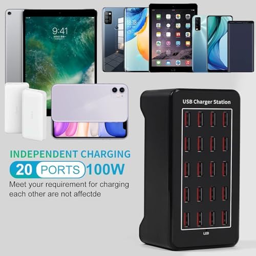 Ultimate 24-Port USB Charging Station Block: 100 W Smart Fast Charger for Multi-Device Powering – Versatile USB A & C Compatibility for i Phone, i Pad, Samsung, and Laptops – Efficient Desktop Solution for Shared Spaces and Home Use