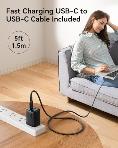 INIU 30 W Dual Port USB C Charger with 5 ft Cable – Fast Charging Block for i Phone 16/15/14/13 Pro Max & Samsung S23/S22 – Compact Foldable Design for Ultimate Portability & Enhanced Device Compatibility