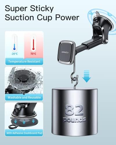 APPS2 Premium Mag Safe Car Mount for i Phone 16/15/14/13/12 – Advanced Dashboard Holder with Strong Suction & Wireless Charging Compatibility – Perfect for Safe Navigation and Hands-Free Calls