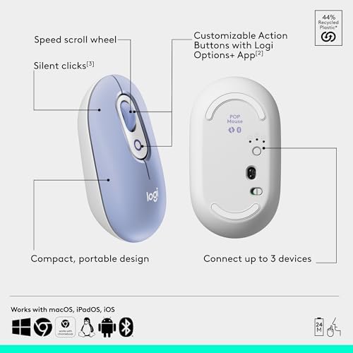 Logitech POP Wireless Mouse in Heartbreaker Rose – Customizable Emojis, Silent Click Technology, Precision Scrolling & Multi-Device Compatibility for Effortless Navigation and Personal Expression