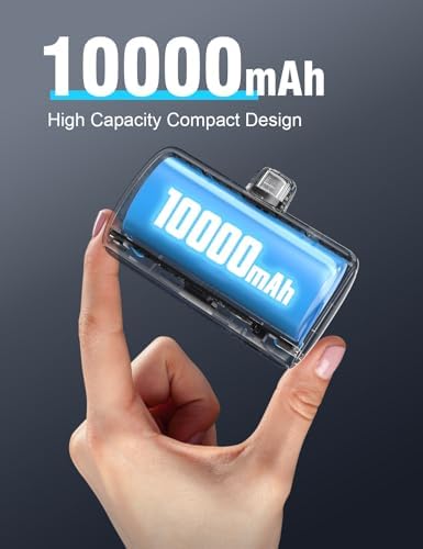 Ultra-Compact 10,000 m Ah Mini Power Bank with Fast Charge Technology – Integrated USB-C & i Phone Charging Cable Hidden in Lanyard – LCD Battery Status Display – Travel-Friendly Lipstick Design for Quick On-the-Go Power – Compatible with i Phone 6-16 Series, Samsung, Moto, LG & More – Charge Your i Phone to 60% in Just 30 Minutes – Perfect for Jetsetters and Daily Commuters