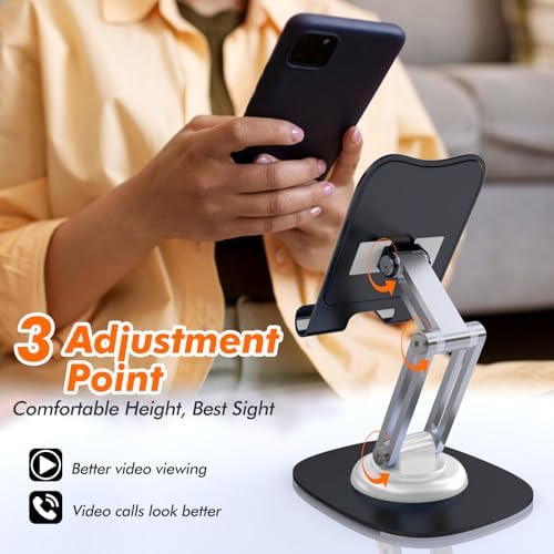 Cell Phone Stand, Fully Adjustable Foldable Desktop Phone Holder, 360 Degree Rotating Desktop Phone Stand for Recording Compatible with iPhone 16 15 14 13 12 Pro Xs Max Xr All Phones, Blue – Enhanced Compatibility and Speed