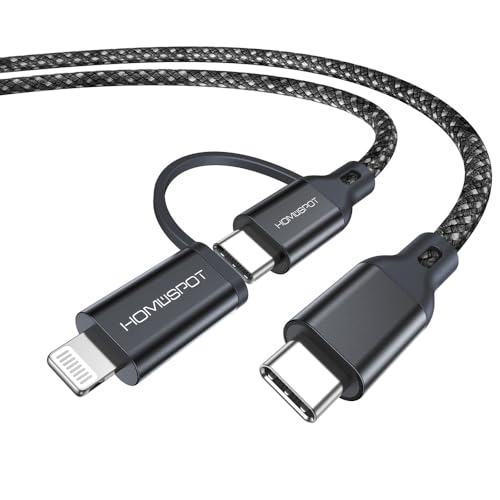 HomeSpot 2-in-1 USB-C to USB-C Cable with Lightning Connector (6.6ft), MFi Certified, 60W PD Fast Charging for iPhone 16/15/14 Series, iPad, MacBook, Galaxy S25 S24 – Enhanced Compatibility and Speed
