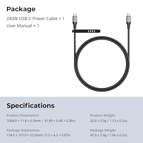 SMALLRIG 240W USB C to USB C Cable (3.28ft), PD 3.1 240W Fast Charging Cable Cord GaN Charger 4747/4751, V Mount Battery, for iPhone 16, for Samsung S23, for MacBook Pro – 4908 – Enhanced Compatibility and Speed