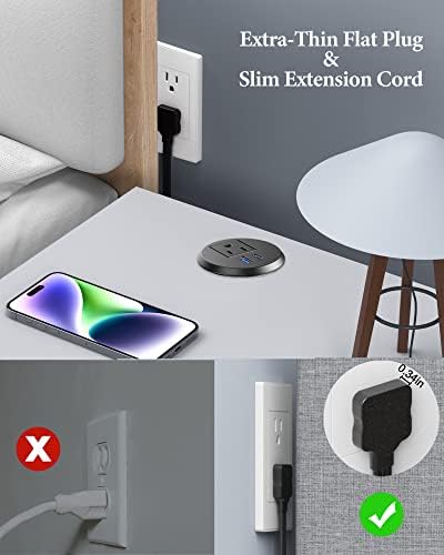 Revolutionize Your Workspace with the 2-Inch Desk Power Grommet Featuring PD 20 W USB-C Fast Charging, Ultra-Flat Plug Design, and Recessed Outlet for Seamless Cable Management – Perfect for Home or Office Use with 6 ft Power Cable (White)