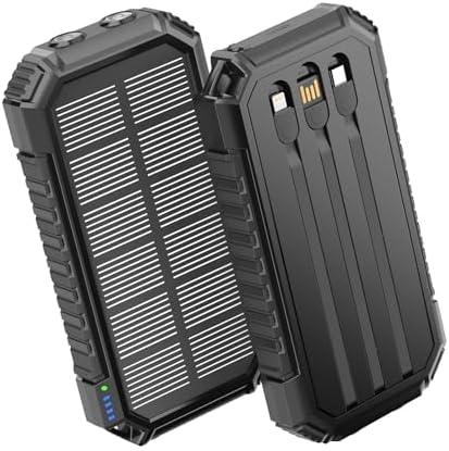 High-Capacity 27,000 m Ah Hiluckey Solar Power Bank – Versatile All-in-One Portable Charger with Built-In Cables for Rapid 15 W PD QC 3.0 Fast Charging – Dual USB Output to Charge 5 Devices Simultaneously – Waterproof, Shockproof & Ideal for Outdoor Adventures – Includes Dual Flashlights for Emergency Situations (Vibrant Orange)