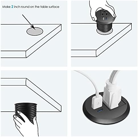 Revolutionize Your Workspace with the 2-Inch Desk Power Grommet Featuring PD 20 W USB-C Fast Charging, Ultra-Flat Plug Design, and Recessed Outlet for Seamless Cable Management – Perfect for Home or Office Use with 6 ft Power Cable (White)