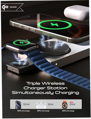 LISEN 3-in-1 Fast Charging Station for i Phone 16, Apple Watch, and Air Pods – Qi2 Mag Safe Dock with 15 W Power Boost, Elegant Gold Finish for Enhanced Compatibility and Streamlined Charging Experience