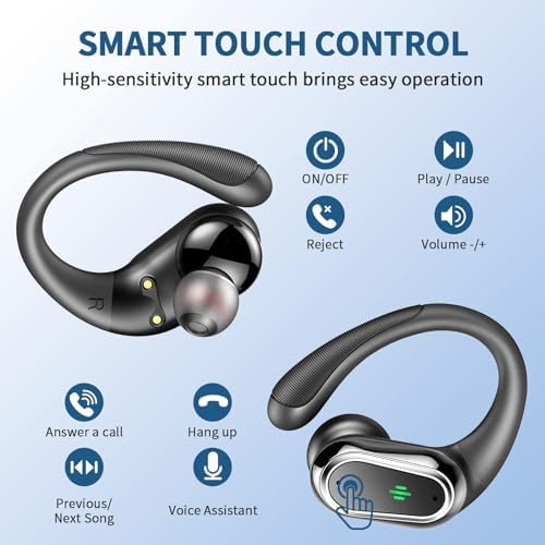 Rolosar Bluetooth 5.4 Sport-Optimized Wireless Earbuds – IP7 Waterproof with Advanced ENC Noise Cancellation, Ergonomic Earhooks for Ultimate Comfort, Dual LED Battery Indicator, 50-Hour Playback – Ideal for Running, Fitness, and Everyday Use