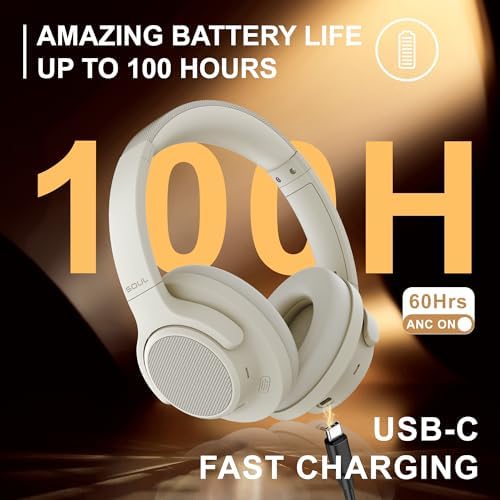 Unleash Premium Sound with Soul Emotion Max Over-Ear Active Noise Cancelling Headphones – Stylish Blue Finish, 60-Hour Playtime, Crystal Clear Call Quality, Hi-Res Audio Performance, and Effortless Multipoint Connectivity for Travel, Fitness, and Everyday Enjoyment