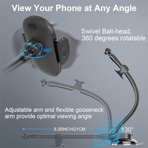 Ultimate APPS2 Car Phone Holder for Dashboard & Windshield – Long Arm Mount with Strong Suction Cup & Anti-Shake Stabilizer for All Smartphones – Enhanced Stability for Navigation & Hands-Free Calls