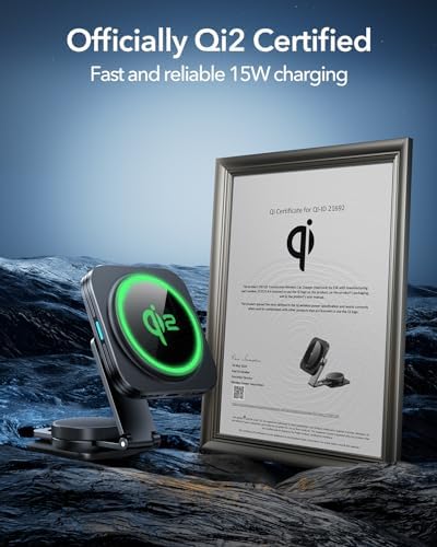Revolutionize Your Drive with the ESR Qi2 15 W Mag Safe Car Mount Charger – Effortless Fast Wireless Charging for i Phone 12-16 & S25, Secure Magnetic Hold for Dashboard/Windshield, Stylish Black Design, Ultimate Convenience and Enhanced Compatibility