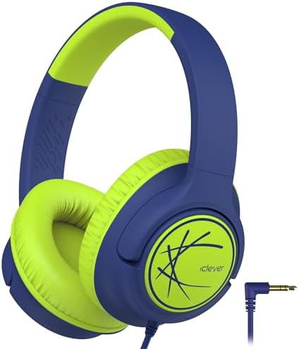 i Clever Kids Headphones: Safe 85 d B Volume Limit, Ergonomic Foldable Design, Superior Stereo Sound, 3.5 mm Jack Compatibility – Ideal for Travel, School & Home Use – Stylish Blue-Green for Boys & Girls